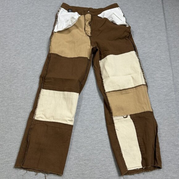 Almost Famous Womens Brown Tan Patchwork Denim Jeans Raw Edge High Rise Size 11 - Picture 3 of 14